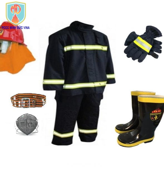 Bộ quần áo chữa cháy 5 món dùng cho lính cứu hỏa màu xanh đen thông tư 56